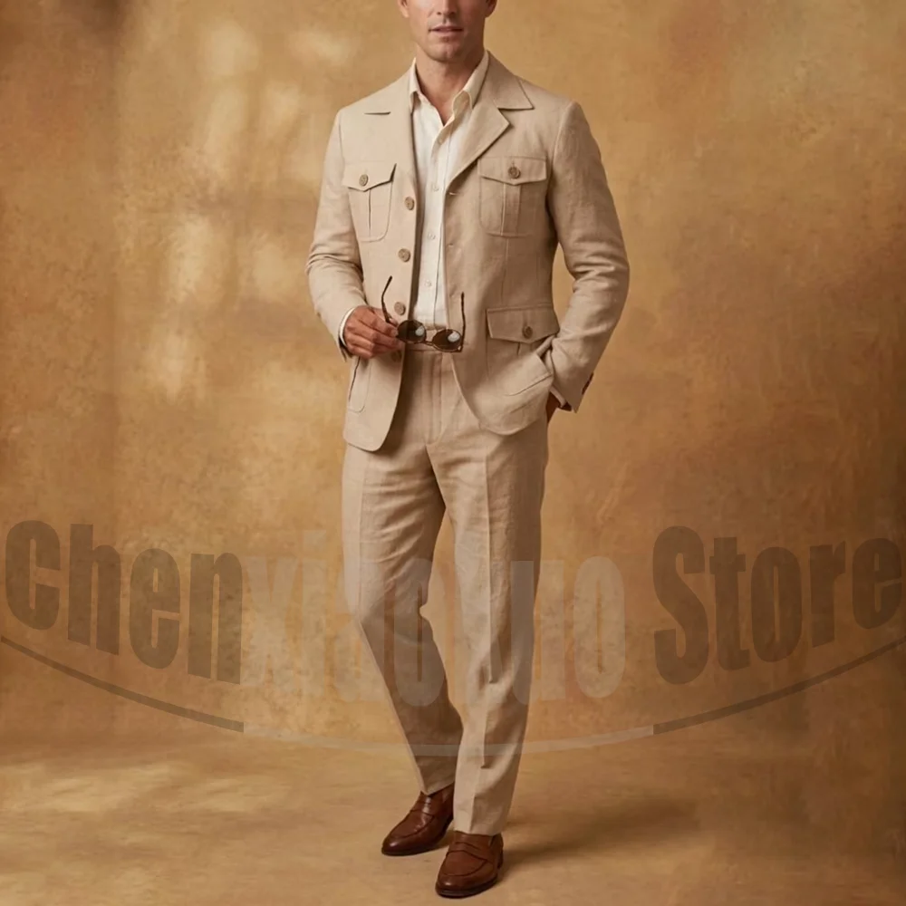 Fashion Linen Men Suit 2 Piece Multi Pocket Single Breasted Outfit Slim Fit Formal Blazer Pants for Summer Wedding Party
Fashion Linen Men Suit 2 Piece Multi Pocket Single Breasted Outfit Slim Fit Formal Blazer Pants for Summer Wedding Party