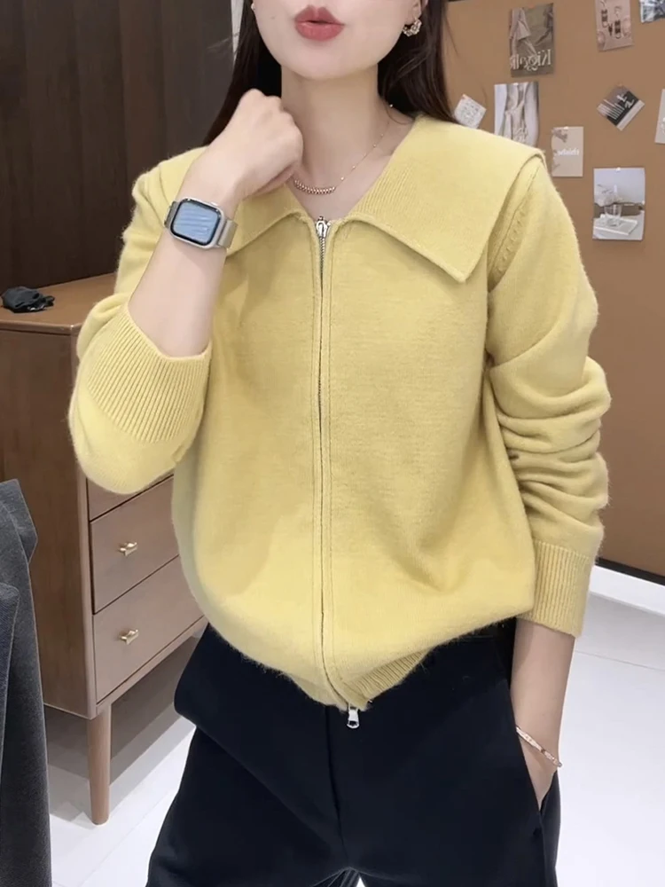 Fashionable Navy Collar Long Sleeve Knitted Sweater Women's Autumn Winter New Soft Versatile Zipper Cardigan Coat Casual Style
Fashionable Navy Collar Long Sleeve Knitted Sweater Women's Autumn Winter New Soft Versatile Zipper Cardigan Coat Casual Style