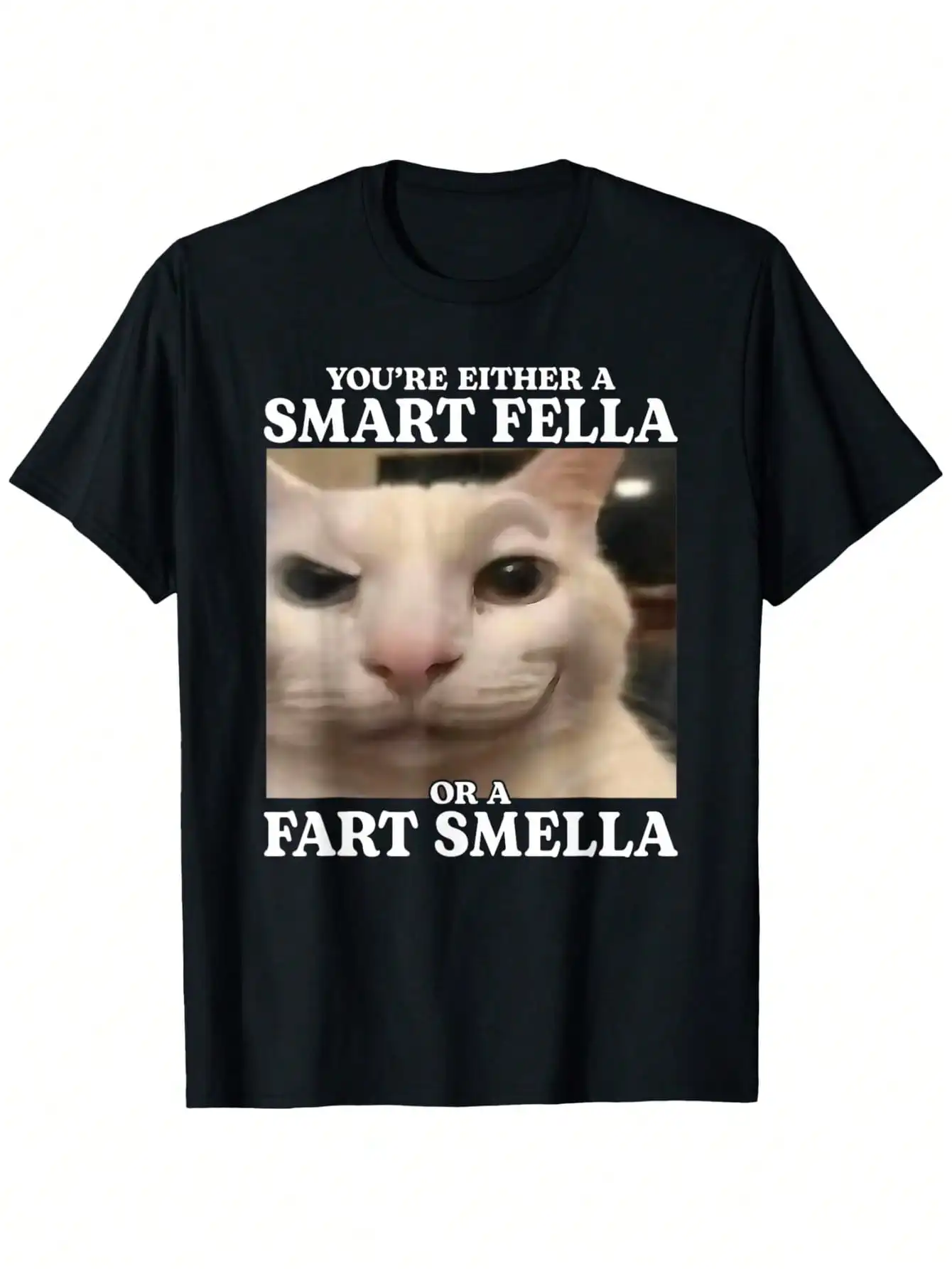 Футболка с забавным принтом кошки-мема - дизайн Smart Fella или Fart Smella, черная хлопковая футболка унисекс, свободный крой
Футболка с забавным принтом кошки-мема - дизайн Smart Fella или Fart Smella, черная хлопковая футболка унисекс, свободный крой