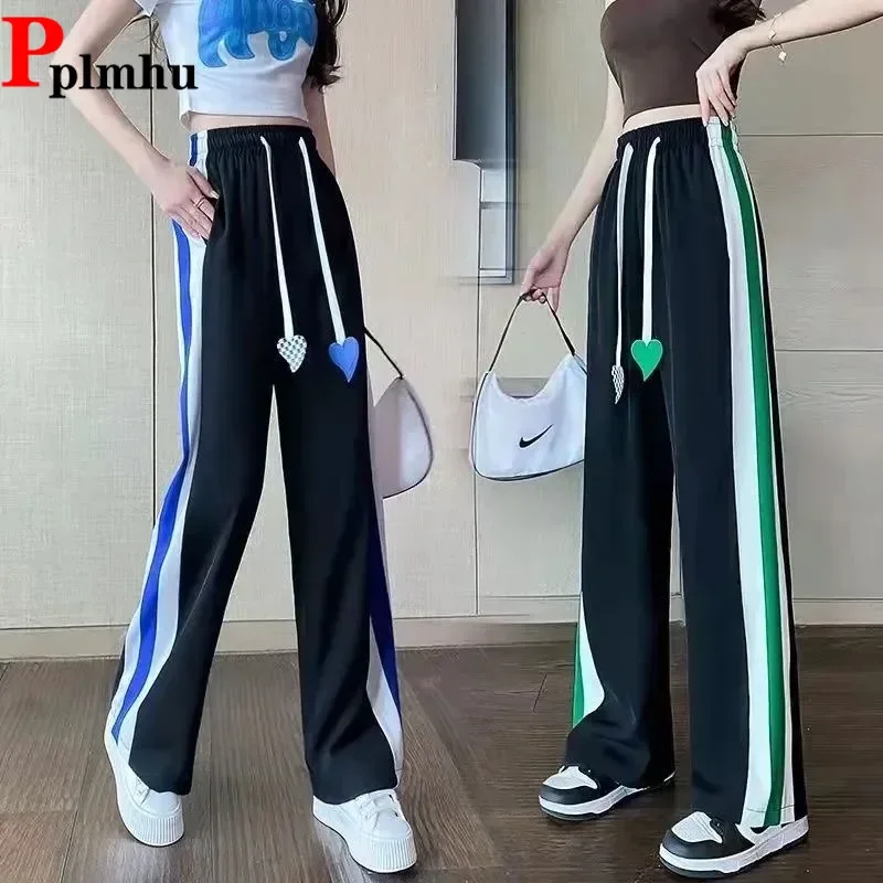 Heart Lace up Side Stripe Wide Leg Pants Summer Womens Casual Baggy Sweatpants 2025 New Elastic High Waist Straight Pantalones
Heart Lace up Side Stripe Wide Leg Pants Summer Womens Casual Baggy Sweatpants 2025 New Elastic High Waist Straight Pantalones