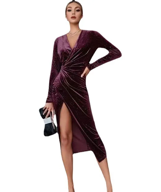New Evening Dress for Women Sexy Split Leg Long Sleeve Midi Dress Fashion Solid Color Velvet Nightclub Party Gown
New Evening Dress for Women Sexy Split Leg Long Sleeve Midi Dress Fashion Solid Color Velvet Nightclub Party Gown