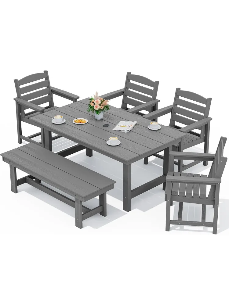 Patio Dining Table and Bench Set for 6, Gray
Patio Dining Table and Bench Set for 6, Gray