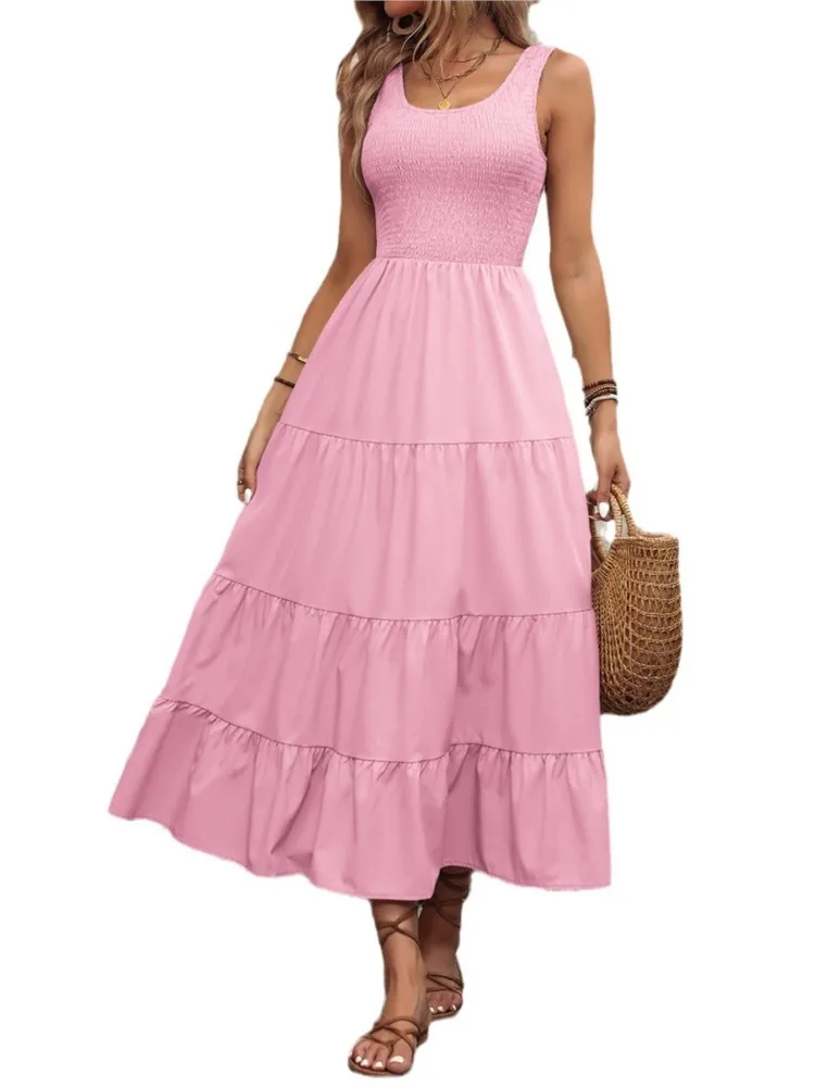 Dresses For Women 2025 Summer New Elegant Sleeveless Solid Color Long Dress Fashion Elastic Waist Beach Party Big Swing Vestidos
Dresses For Women 2025 Summer New Elegant Sleeveless Solid Color Long Dress Fashion Elastic Waist Beach Party Big Swing Vestidos