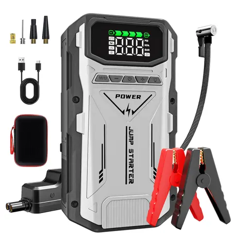 Portable Car Jump Starter With Air Compressor, 5000A Peak(7.5L Gas, 6.0L Diesel) , Jump Starter Battery PackWith150 PSl Tire Inf