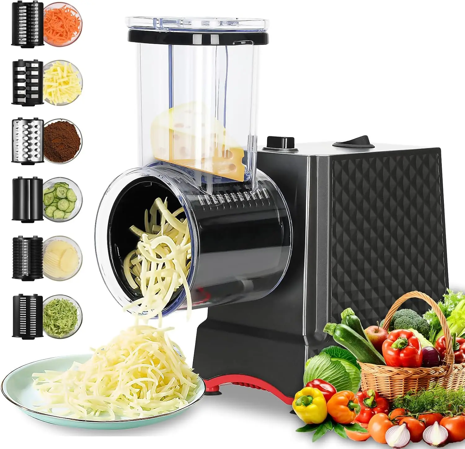 Electric Cheese Grater, 250W Vegetable Slicer Shredder with 6 Blades, Enlarged Inlet, Automatic for Fruits Vegetables
Electric Cheese Grater, 250W Vegetable Slicer Shredder with 6 Blades, Enlarged Inlet, Automatic for Fruits Vegetables