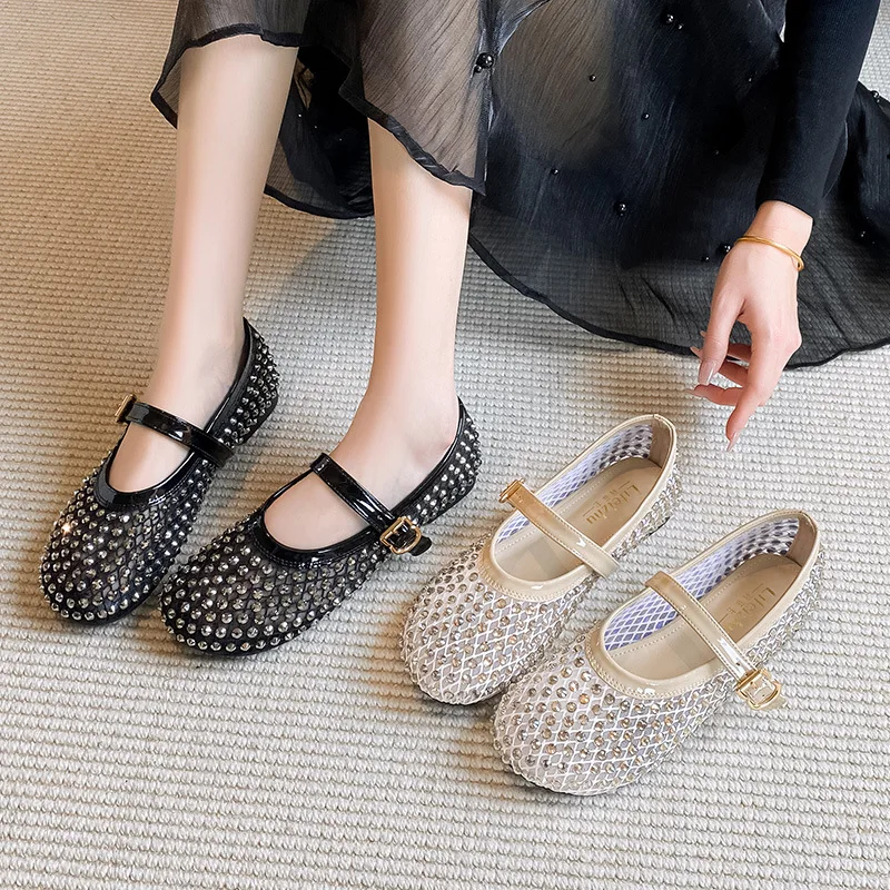 Gorasion Women's Summer Sandals Mesh Rhinestone Breathable One Button Flat Mary Jane Shoes Women's Shallow Mouth Hollow Sandals
Gorasion Women's Summer Sandals Mesh Rhinestone Breathable One Button Flat Mary Jane Shoes Women's Shallow Mouth Hollow Sandals
