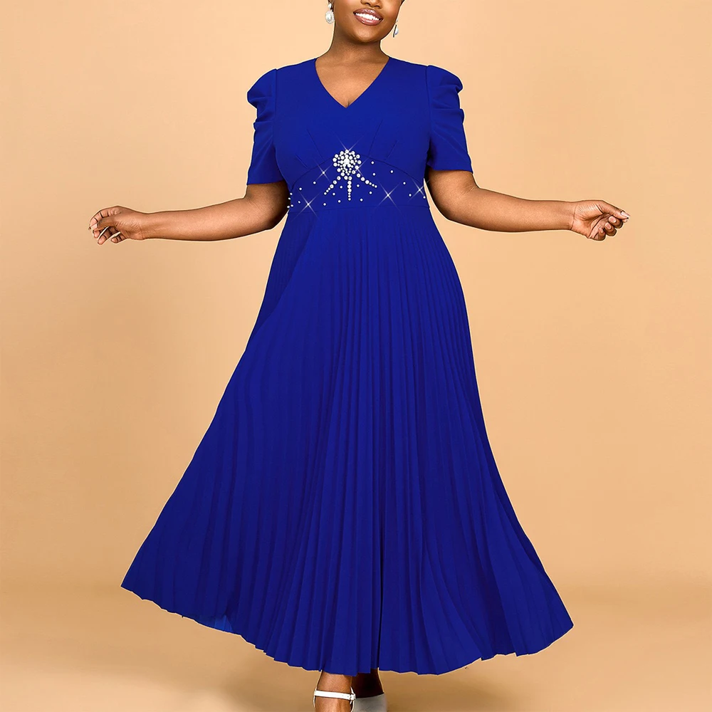 Luxury Blue Dresses Pleated for Women V Neck Short Sleeve Diamond Ankle Length Great Quality Ladies Birthday Party Wedding Dress
Luxury Blue Dresses Pleated for Women V Neck Short Sleeve Diamond Ankle Length Great Quality Ladies Birthday Party Wedding Dress
