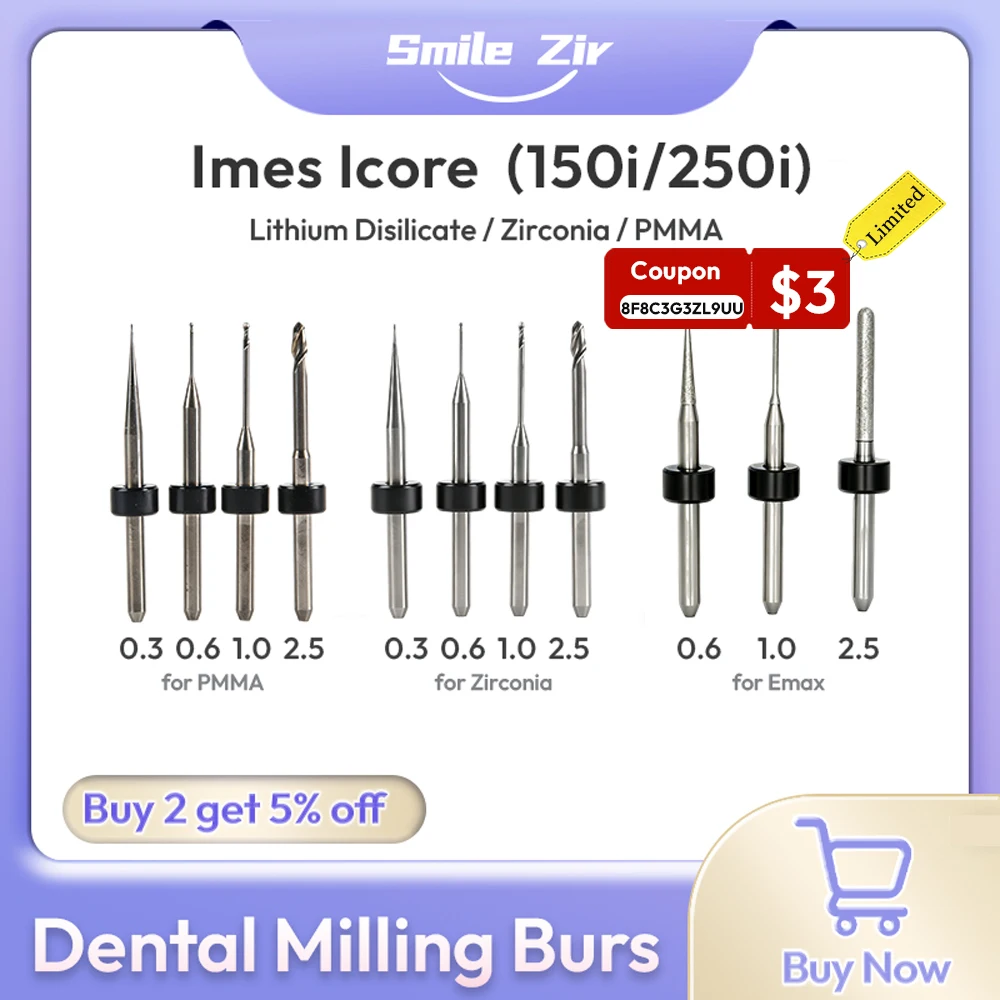 Imes Icore 150i/250i Dental Milling Burs Diamond Coated for Lithium Disilicate Zirconia PMMA DC NC Grinding Drills Dental Lab
Imes Icore 150i/250i Dental Milling Burs Diamond Coated for Lithium Disilicate Zirconia PMMA DC NC Grinding Drills Dental Lab