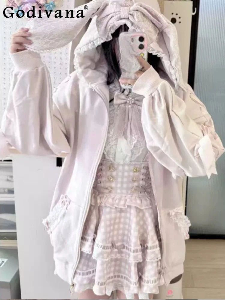 2026 Spring Autumn New Zipper Sweet Girl Lace Hooded Sweatershirt Cute Loose Lace-up College Long Sleeve Japanese Jacket
2026 Spring Autumn New Zipper Sweet Girl Lace Hooded Sweatershirt Cute Loose Lace-up College Long Sleeve Japanese Jacket