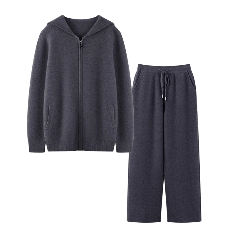 High quality 100% cashmere men's set casual knit hooded zipper cardigan jacket loose pants pocket two-piece set/thick air layer
High quality 100% cashmere men's set casual knit hooded zipper cardigan jacket loose pants pocket two-piece set/thick air layer
