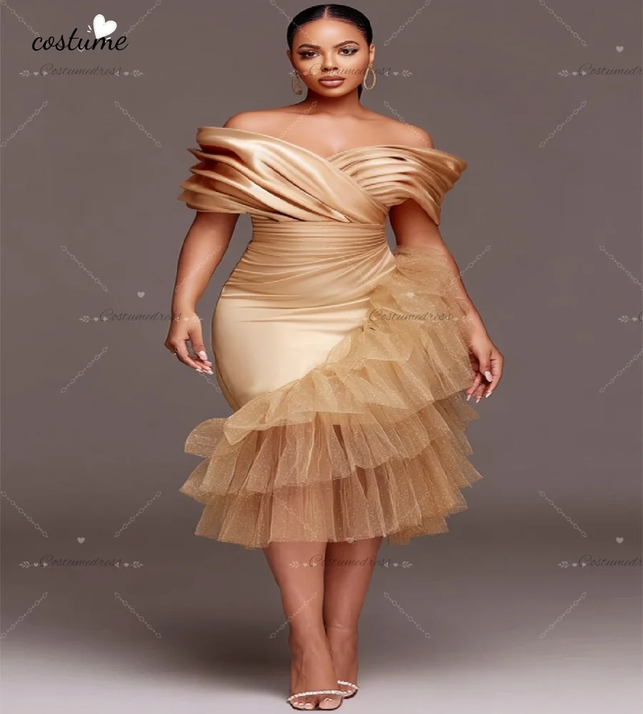 Dreamy Gold Mermaid Midi Evening Dress Off Shoulder Ruffles Black Girls Prom Dress 2026 Short Birthday Photoshoot Party Gowns
Dreamy Gold Mermaid Midi Evening Dress Off Shoulder Ruffles Black Girls Prom Dress 2026 Short Birthday Photoshoot Party Gowns