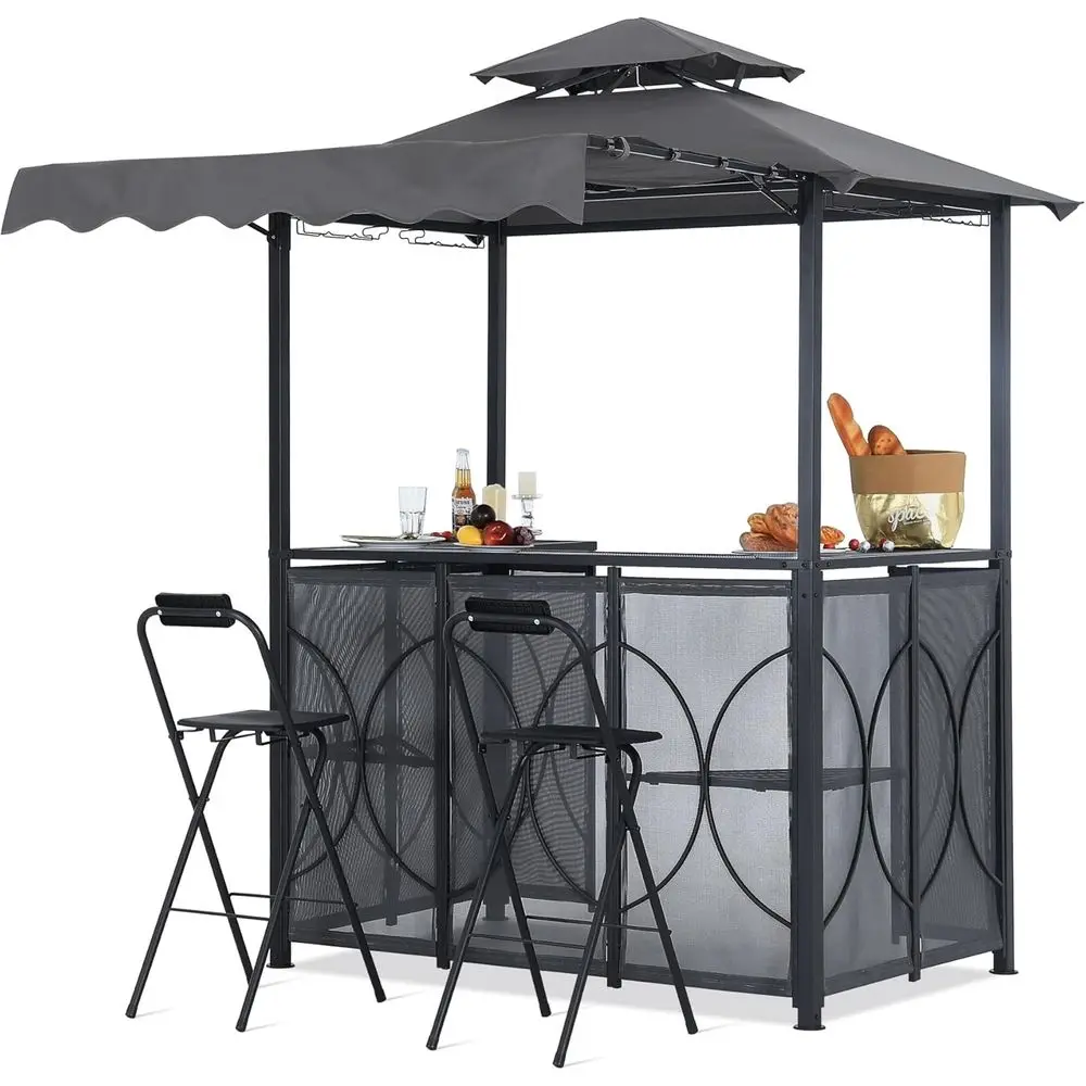 Уличная беседка-гриль 6.4'x6.8' с барным столом, 2 складными стульями, LED-подсветкой и навесом, цвет хаки-серый
Уличная беседка-гриль 6.4'x6.8' с барным столом, 2 складными стульями, LED-подсветкой и навесом, цвет хаки-серый