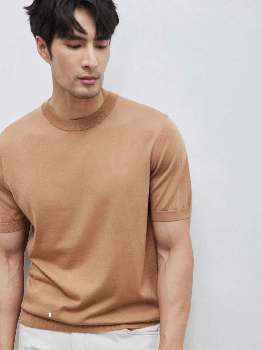 Silk Cashmere Knitted Short Sleeve T-Shirt round Neck Summer Fashion Urban Breathable Cool And Smooth Men's Top
Silk Cashmere Knitted Short Sleeve T-Shirt round Neck Summer Fashion Urban Breathable Cool And Smooth Men's Top