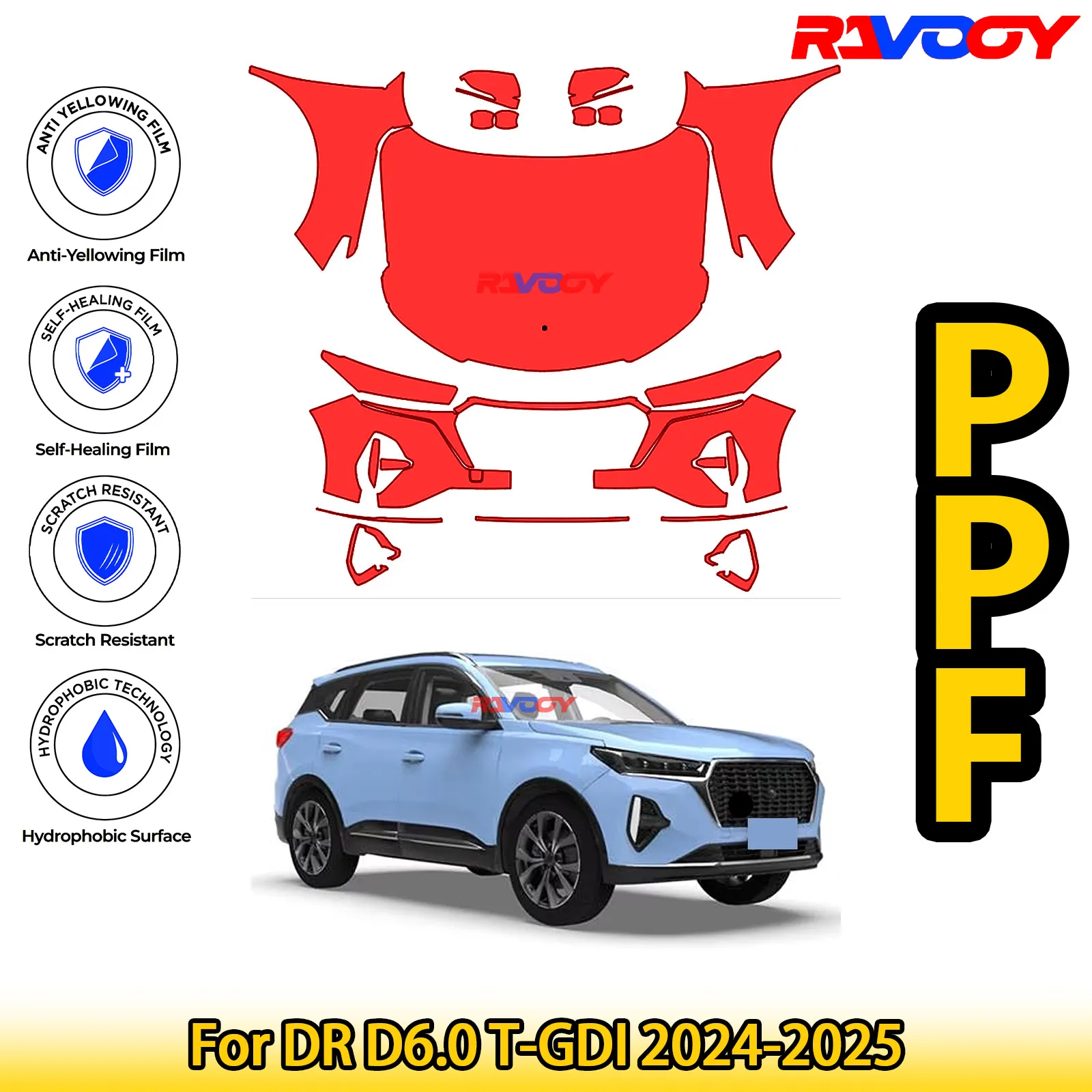 For DR D6.0 T-GDI 2024-2025 Glossy Matte Black Precut front PPF Kit Paint Protection Film
For DR D6.0 T-GDI 2024-2025 Glossy Matte Black Precut front PPF Kit Paint Protection Film