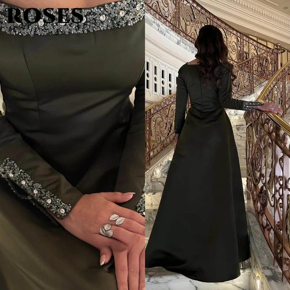 ROSES Dark Green Satin فساتين السهرة Square Neck A-Line Evening Dresses with Rhinestone Embellished Neckline & Cuffs Customized
ROSES Dark Green Satin فساتين السهرة Square Neck A-Line Evening Dresses with Rhinestone Embellished Neckline & Cuffs Customized