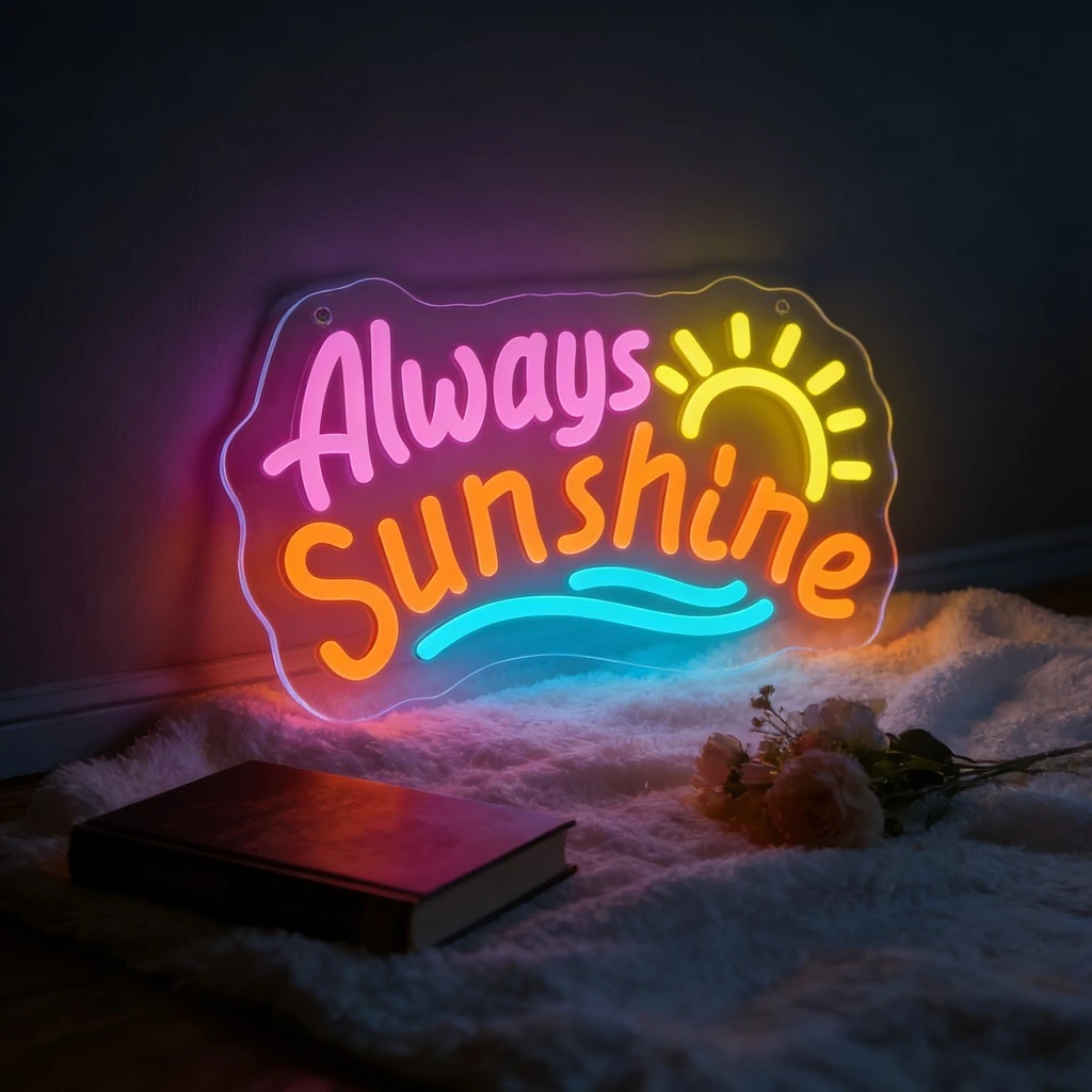 Always Sunshine Neon Sign Dimmable LED Neon Light USB Ambient Light for Nursery Bedroom Office Coffee Shop Space Wall Decor Gift
Always Sunshine Neon Sign Dimmable LED Neon Light USB Ambient Light for Nursery Bedroom Office Coffee Shop Space Wall Decor Gift