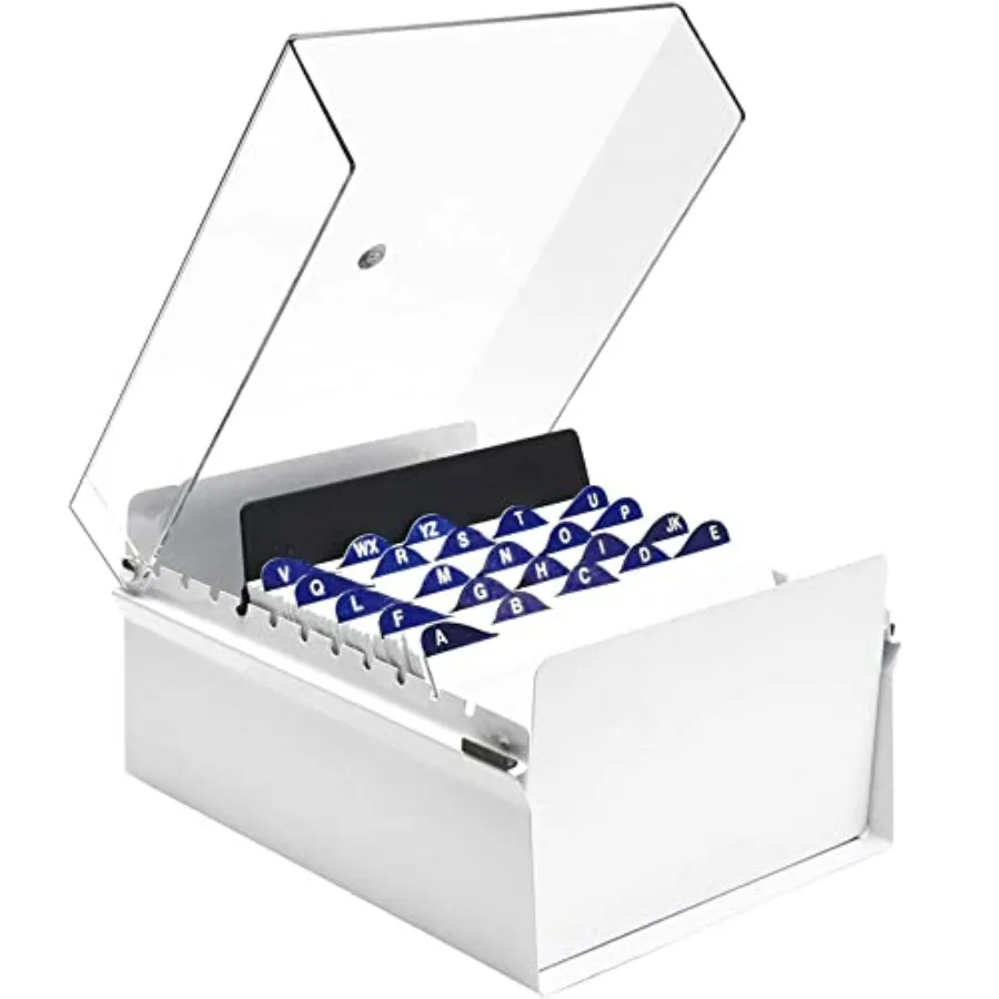 6 x 9 Card File Holder Organizer Box Metal Base Heavy Duty AZ Index Cards and Divider Included (White Color with Crystal Plasti
6 x 9 Card File Holder Organizer Box Metal Base Heavy Duty AZ Index Cards and Divider Included (White Color with Crystal Plasti