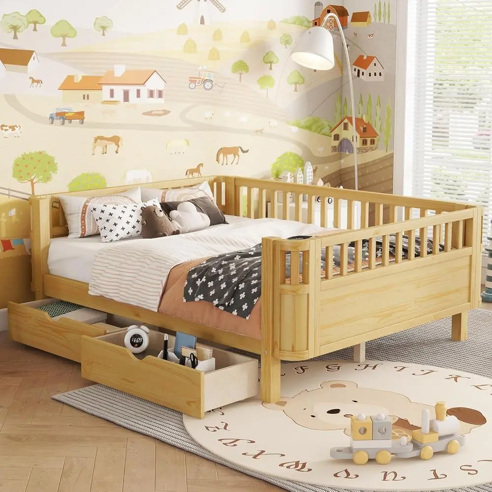 Full Size Kids Bed with Safety Rails, Low Profile Daybeds with Drawers, Rounded Corners, and Detachable Rails
Full Size Kids Bed with Safety Rails, Low Profile Daybeds with Drawers, Rounded Corners, and Detachable Rails