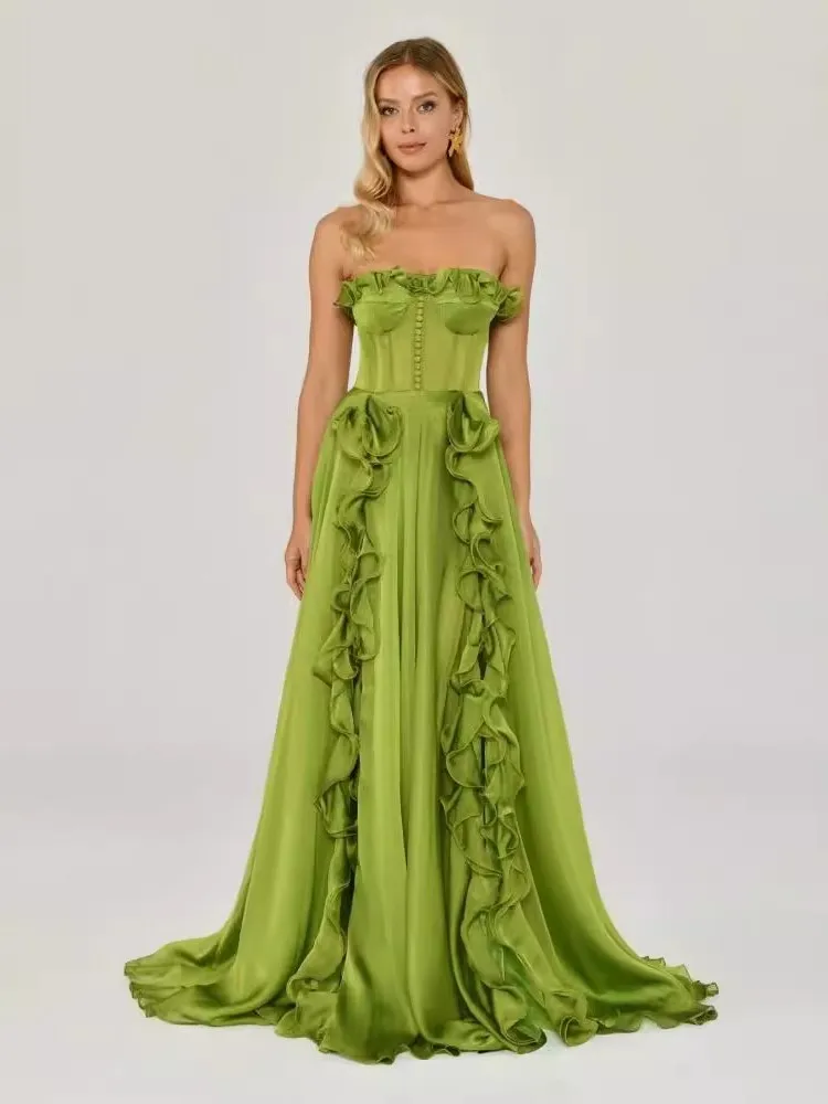 2025 Women Summer Celebrity Sexy Strapless Slash Neck Ruffles Green Maxi Long Bandage Dress Elegant Evening Club Party Dress
2025 Women Summer Celebrity Sexy Strapless Slash Neck Ruffles Green Maxi Long Bandage Dress Elegant Evening Club Party Dress