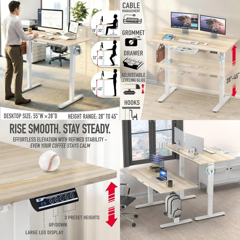 55 x 28 Maple Electric Adjustable Height Desk with Tilt and Memory Functions
55 x 28 Maple Electric Adjustable Height Desk with Tilt and Memory Functions