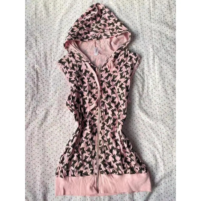 American Subculture Cat Print Hooded Vest Harajuku Aesthetic Pink Punk Sleeveless Zipper Tanks Retro Street Hip Hop Hottie Tops
American Subculture Cat Print Hooded Vest Harajuku Aesthetic Pink Punk Sleeveless Zipper Tanks Retro Street Hip Hop Hottie Tops