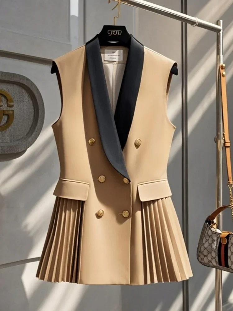Coffee Vertical Folds Small-waist Jackets Vest Shawl Collar Elegant Waistcoats Elegant Office Lady Formal Clothes Summer Spring
Coffee Vertical Folds Small-waist Jackets Vest Shawl Collar Elegant Waistcoats Elegant Office Lady Formal Clothes Summer Spring
