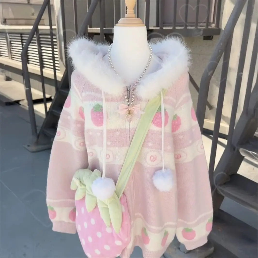 Japanese Kawaii Faux Fur Hood Sweater Long Sleeve Y2k Cute Strawberry Printed Women Casual Sweet Style Cartoon Hoodie Autumn Top
Japanese Kawaii Faux Fur Hood Sweater Long Sleeve Y2k Cute Strawberry Printed Women Casual Sweet Style Cartoon Hoodie Autumn Top