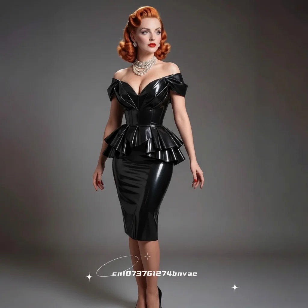 Vintage Sheath Knee-Length Prom Dress Black PU Leather Evening Gown Off-Shoulder Pleats Modern Cocktail Party Costume Customized
Vintage Sheath Knee-Length Prom Dress Black PU Leather Evening Gown Off-Shoulder Pleats Modern Cocktail Party Costume Customized
