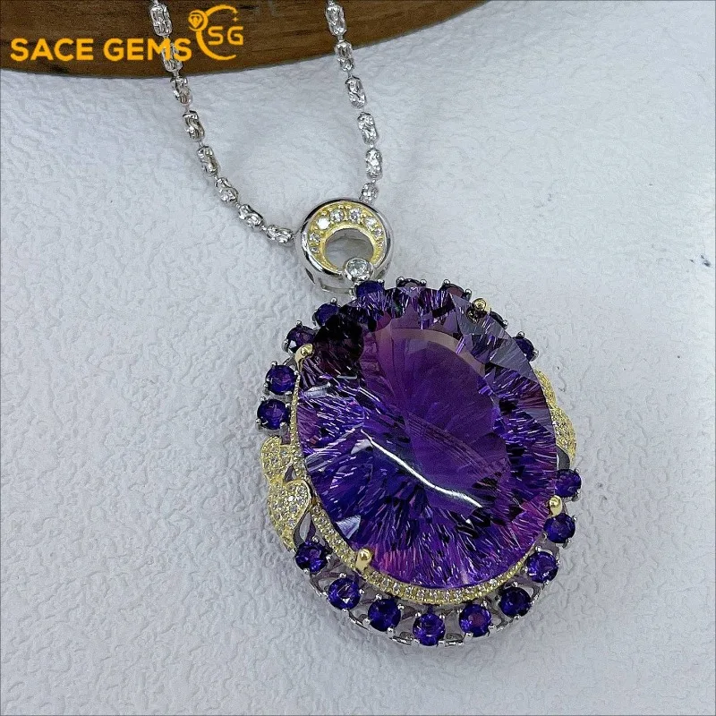 SACE GEMS 925 Sterling Silver Certified 27*34.5MM Natual Amethyst Pendant Necklaces for Womne Engagement Cocktail Fine Jewelry
SACE GEMS 925 Sterling Silver Certified 27*34.5MM Natual Amethyst Pendant Necklaces for Womne Engagement Cocktail Fine Jewelry