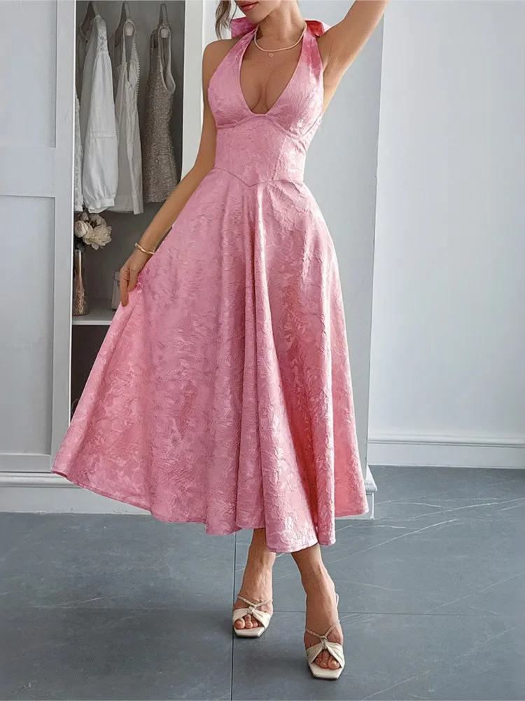 Dresses 2026 Woman Solid Color Leace-up Neck Halter Evening Dress Backless All-match Vestidos Slim Sexy Temperament Sleeveless
Dresses 2026 Woman Solid Color Leace-up Neck Halter Evening Dress Backless All-match Vestidos Slim Sexy Temperament Sleeveless