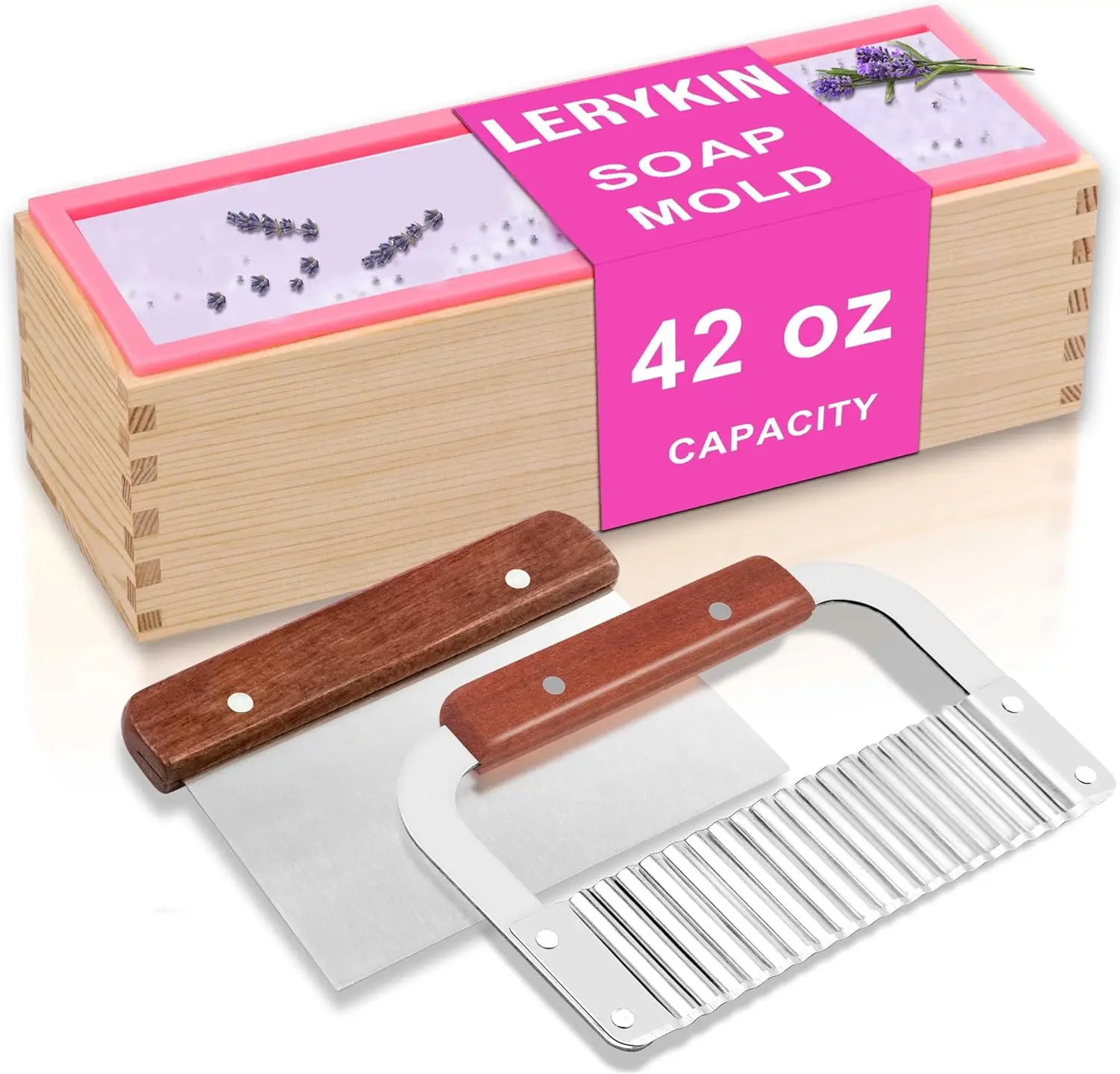 Rectangular Soap Mold Kit with Cutter 42oz Silicone Loaf Mold with Wood Box, Stainless Steel Wavy & Straight Scraper for
Rectangular Soap Mold Kit with Cutter 42oz Silicone Loaf Mold with Wood Box, Stainless Steel Wavy & Straight Scraper for