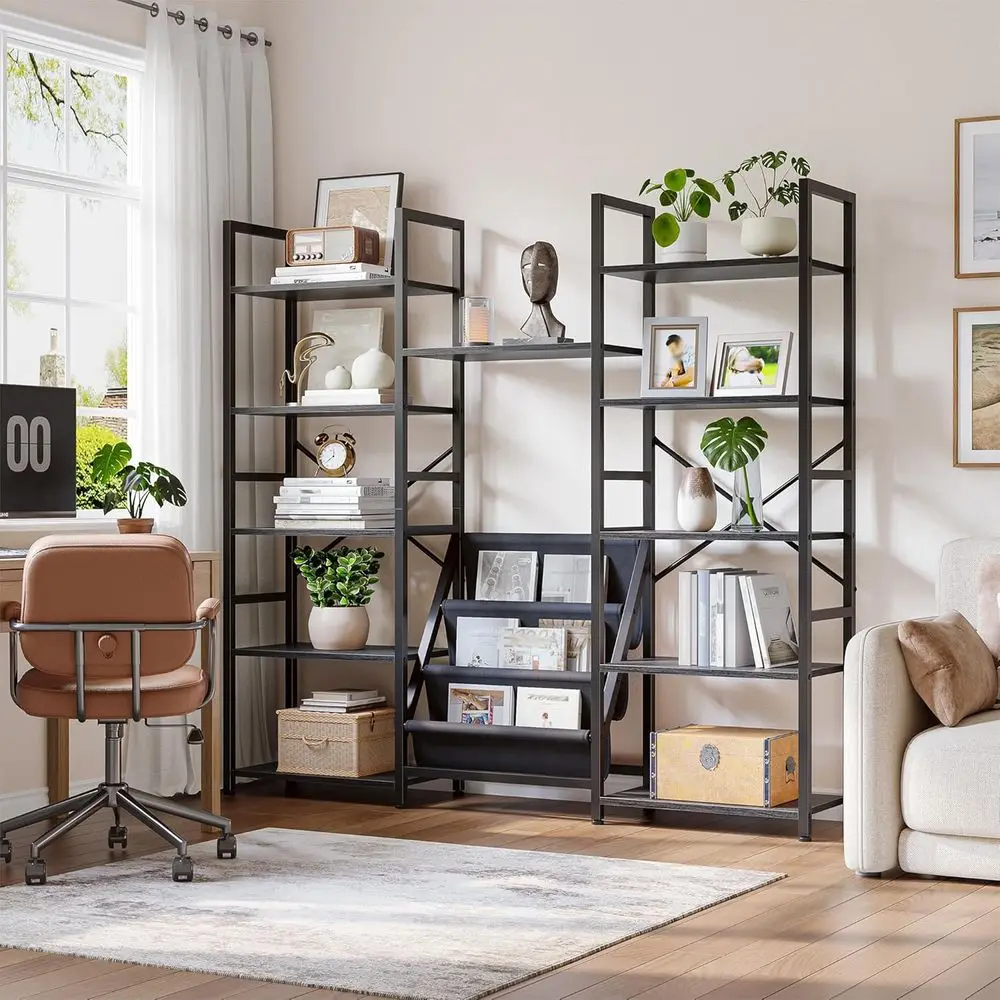 5-Tier Triple Column Bookshelf with 11 Wooden Shelves and 3 Fabric Bags, Large Black Storage for Home or Office
5-Tier Triple Column Bookshelf with 11 Wooden Shelves and 3 Fabric Bags, Large Black Storage for Home or Office