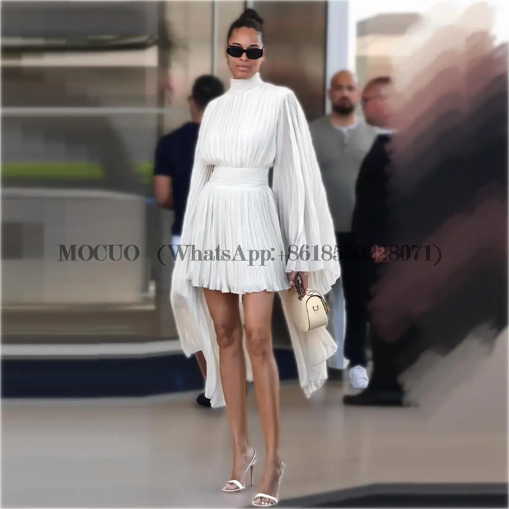 White Flare Plus Long Sleeves Short Evening Dresses 2023 Pleats High Neck A-Line Above Knee Length Casual Prom Gown
White Flare Plus Long Sleeves Short Evening Dresses 2023 Pleats High Neck A-Line Above Knee Length Casual Prom Gown