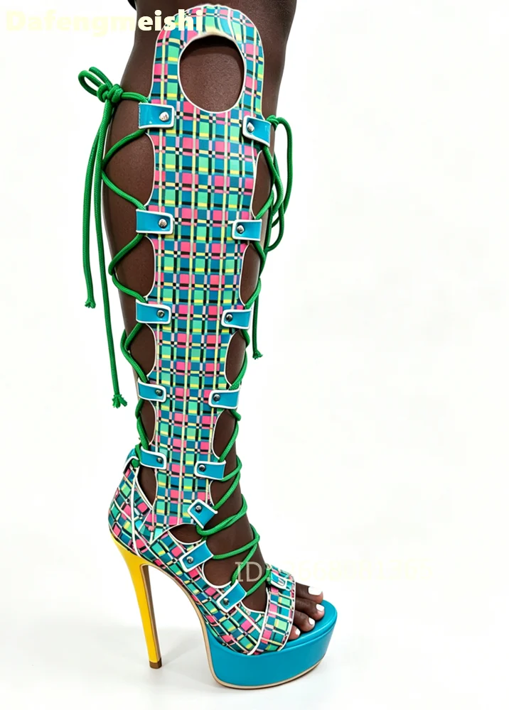 2026 New Women Multicolor Plaid Print Lace-Up Platform High Heel Knee High Gladiator Sandals Party Clubwear Stage Novelty Sandal
2026 New Women Multicolor Plaid Print Lace-Up Platform High Heel Knee High Gladiator Sandals Party Clubwear Stage Novelty Sandal