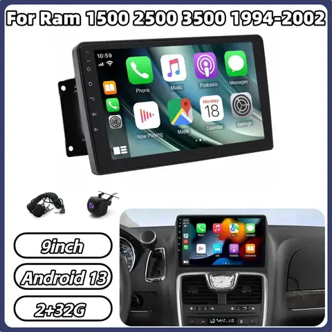 9in 2+32G Android 13 Car Stereo For Ram 1500 2500 3500 1994-2002 For Wrangler TJ 1997-2006 For Carplay GPS WiFi Bluetooth