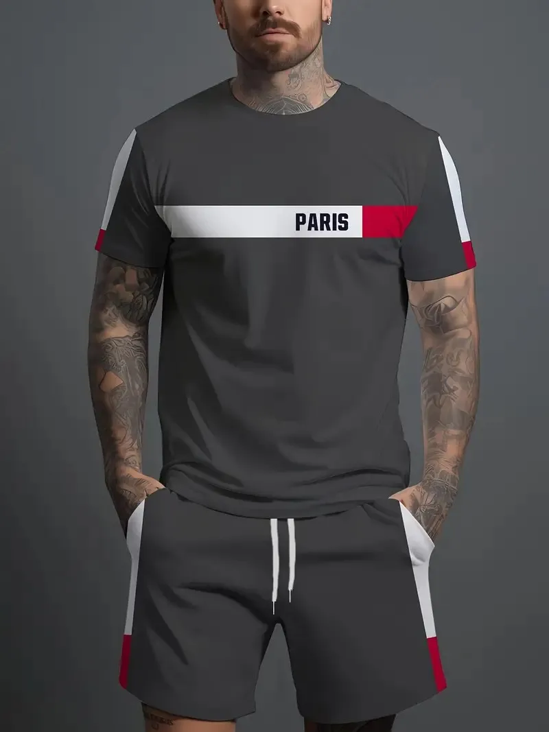 Outdoor Casual Men's T-shirt Two-piece Set Patchwork Color Fashion Leisure Round Neck Short Sleeve And Shorts Sports Suit When
Outdoor Casual Men's T-shirt Two-piece Set Patchwork Color Fashion Leisure Round Neck Short Sleeve And Shorts Sports Suit When