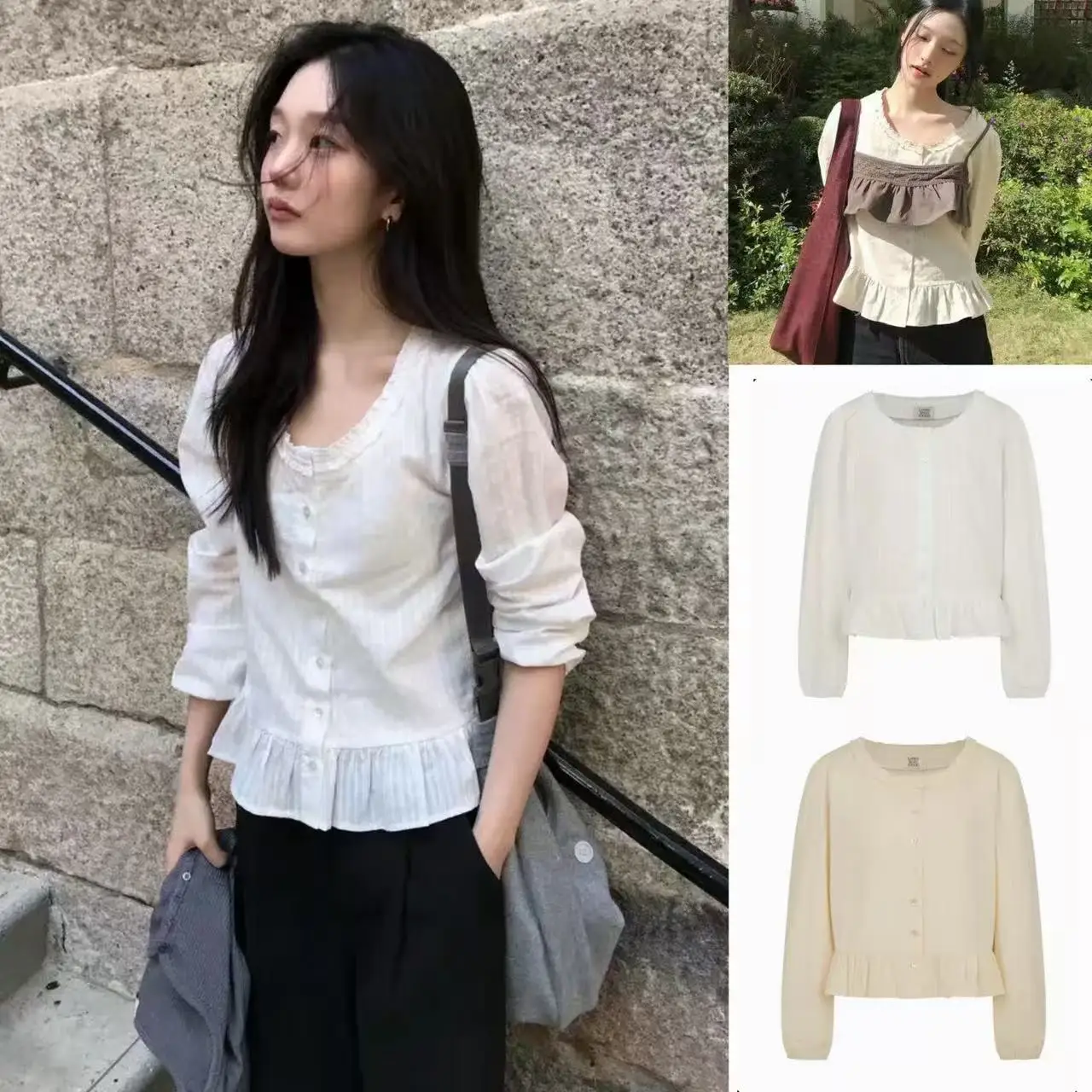 Spring 2026 Women's Sweet Soft Style round Neck Single Button Lace Trim Shirt Loose Fit Long Sleeve Casual Top Fashion Trend
Spring 2026 Women's Sweet Soft Style round Neck Single Button Lace Trim Shirt Loose Fit Long Sleeve Casual Top Fashion Trend