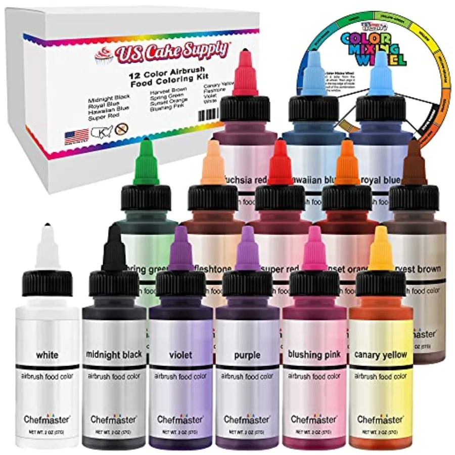 U.S. Cake Supply Airbrush Cake Color Set - The 12 Most Popular Colors in 2.0 fl. oz. Bottles with Color Mixing Wheel - Safely M
U.S. Cake Supply Airbrush Cake Color Set - The 12 Most Popular Colors in 2.0 fl. oz. Bottles with Color Mixing Wheel - Safely M