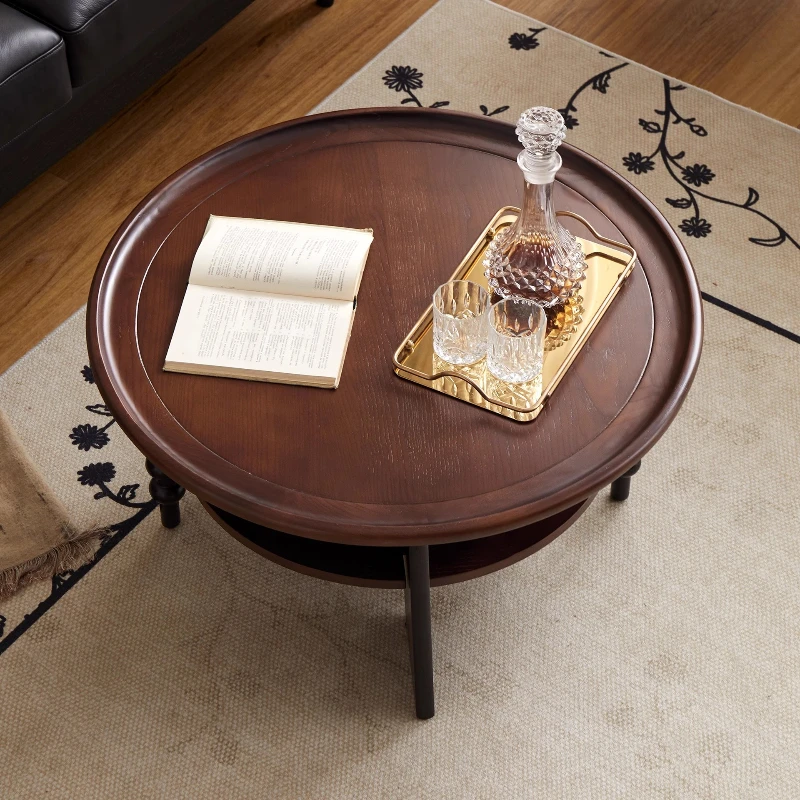 Retro solid wood coffee table, round living room, double layer, storage tea table
Retro solid wood coffee table, round living room, double layer, storage tea table