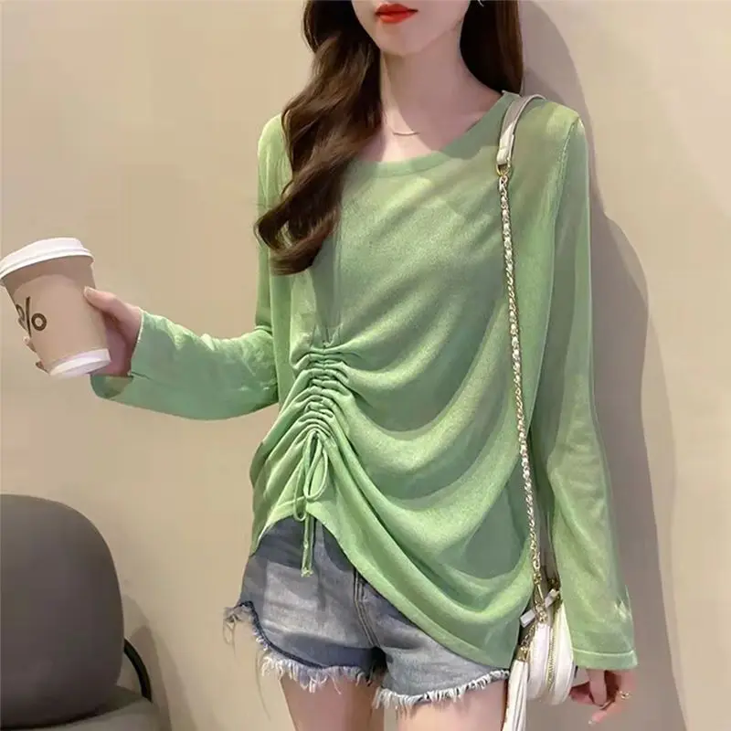 2023 Spring and Autumn Fashion Solid Color Loose Korean Drawstring Thin Long Sleeve Knitted Comfortable Casual Versatile Top
2023 Spring and Autumn Fashion Solid Color Loose Korean Drawstring Thin Long Sleeve Knitted Comfortable Casual Versatile Top