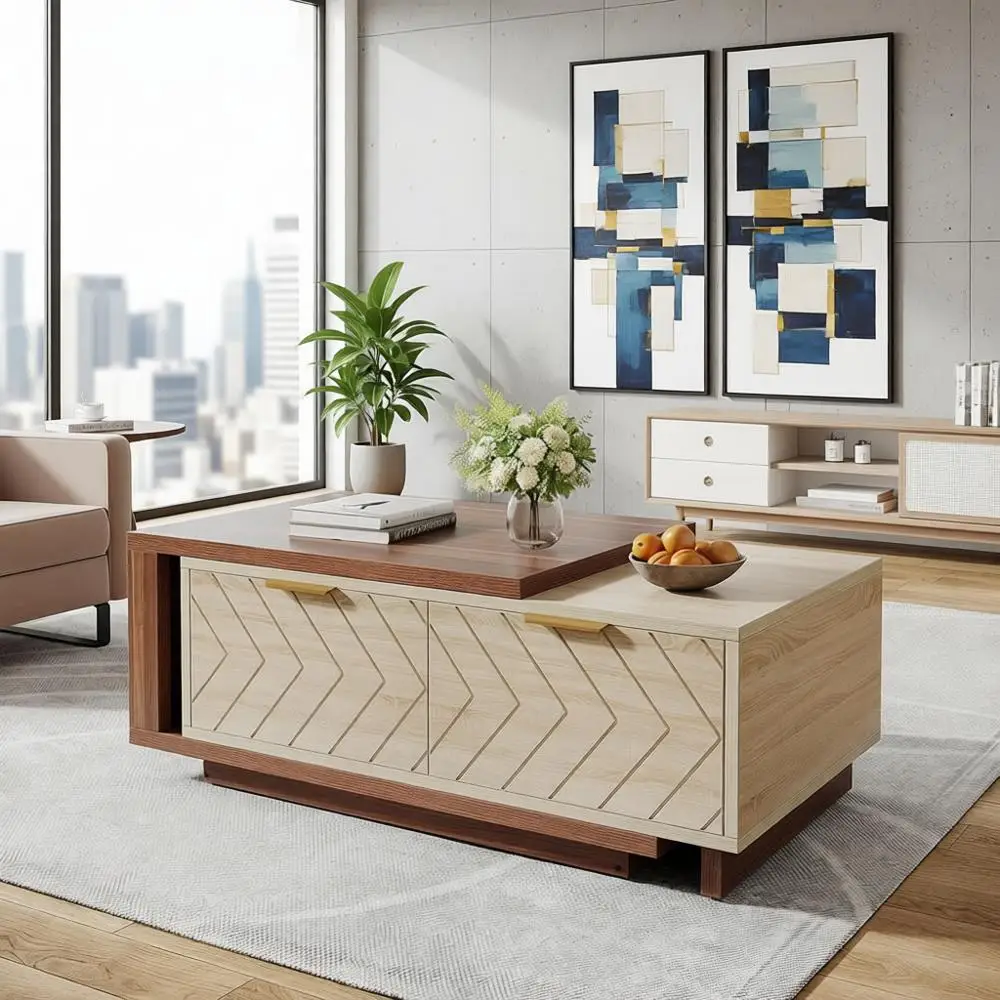 Adjustable Rectangular Coffee Table, 42-65 Length, Dual-Tone Walnut & Oak, 2 Drawers Storage for Living Room
Adjustable Rectangular Coffee Table, 42-65 Length, Dual-Tone Walnut & Oak, 2 Drawers Storage for Living Room