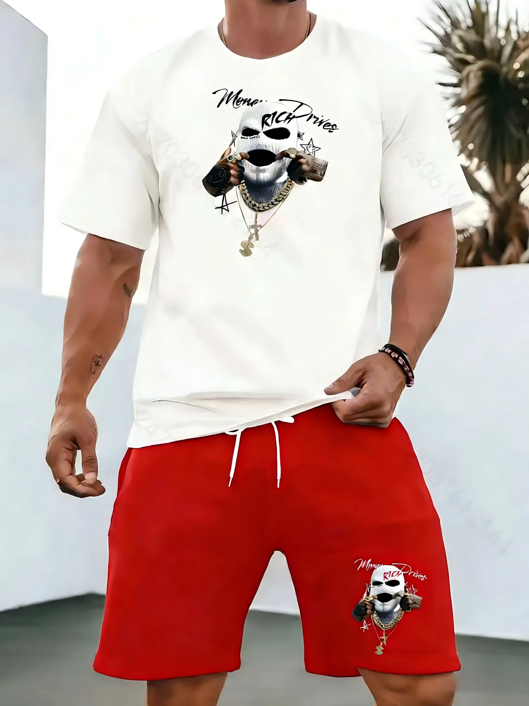 Men's summer fashion figure letter print comfortable and breathable round neck T-shirt drawstring shorts set outdoor streetwear
Men's summer fashion figure letter print comfortable and breathable round neck T-shirt drawstring shorts set outdoor streetwear