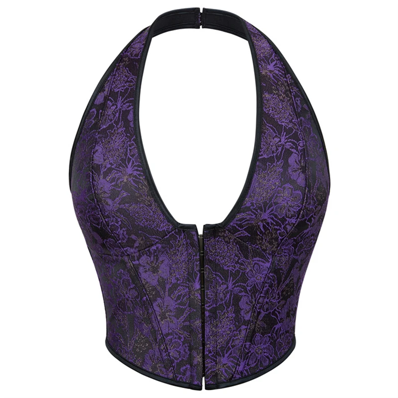 Women Halter Corset Crop Top Sexy Gothic Purple Flower Print Bustier Vest Vintage Corselet Basques Burlesque Lingerie
Women Halter Corset Crop Top Sexy Gothic Purple Flower Print Bustier Vest Vintage Corselet Basques Burlesque Lingerie