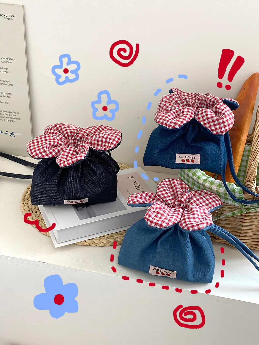 Cute denim small flower crossbody bag, small fresh drawstring bag, casual mobile phone bag
Cute denim small flower crossbody bag, small fresh drawstring bag, casual mobile phone bag