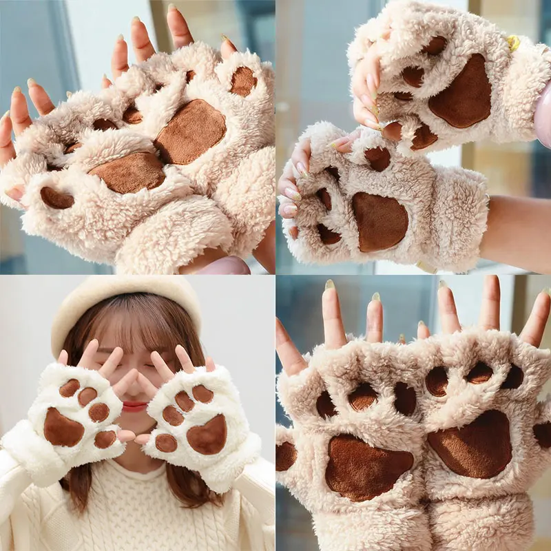 Fashion Girl Lovely Bear Plush Cat Paw Claw Gloves Winter Fingerless Mittens for Women Christmas Halloween Gloves Gifts
Fashion Girl Lovely Bear Plush Cat Paw Claw Gloves Winter Fingerless Mittens for Women Christmas Halloween Gloves Gifts