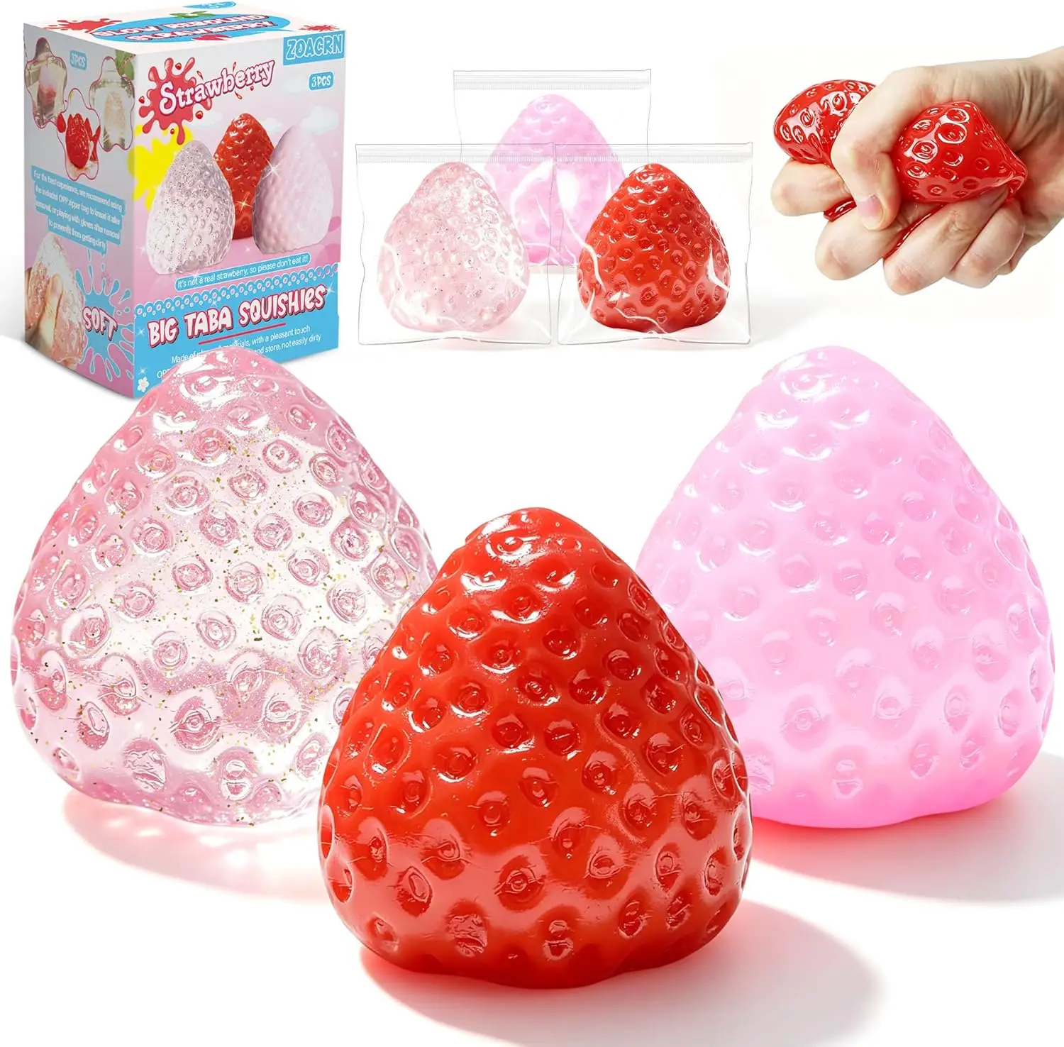 3Pcs Big Taba Squishies Strawberry, Cute Strawberry Squeeze Toys, Upgrade Fruit Squishies, Kawaii Sticky Stress Toy, Clear Fidge
3Pcs Big Taba Squishies Strawberry, Cute Strawberry Squeeze Toys, Upgrade Fruit Squishies, Kawaii Sticky Stress Toy, Clear Fidge