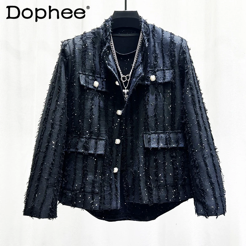 2024 New Fashion Trendy High-end Small Fragrant Coats Men's Sequined Design Tassels Rough Edge Stand Collar Solid Color Jackets
2024 New Fashion Trendy High-end Small Fragrant Coats Men's Sequined Design Tassels Rough Edge Stand Collar Solid Color Jackets