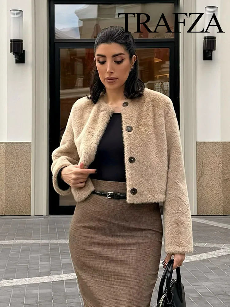 TRAFZA Woman O-Neck Long Sleeve Single Breasted Casual Slim New Jackets Women Winter Elegant Artificial Fur Effect Short Coats
TRAFZA Woman O-Neck Long Sleeve Single Breasted Casual Slim New Jackets Women Winter Elegant Artificial Fur Effect Short Coats
