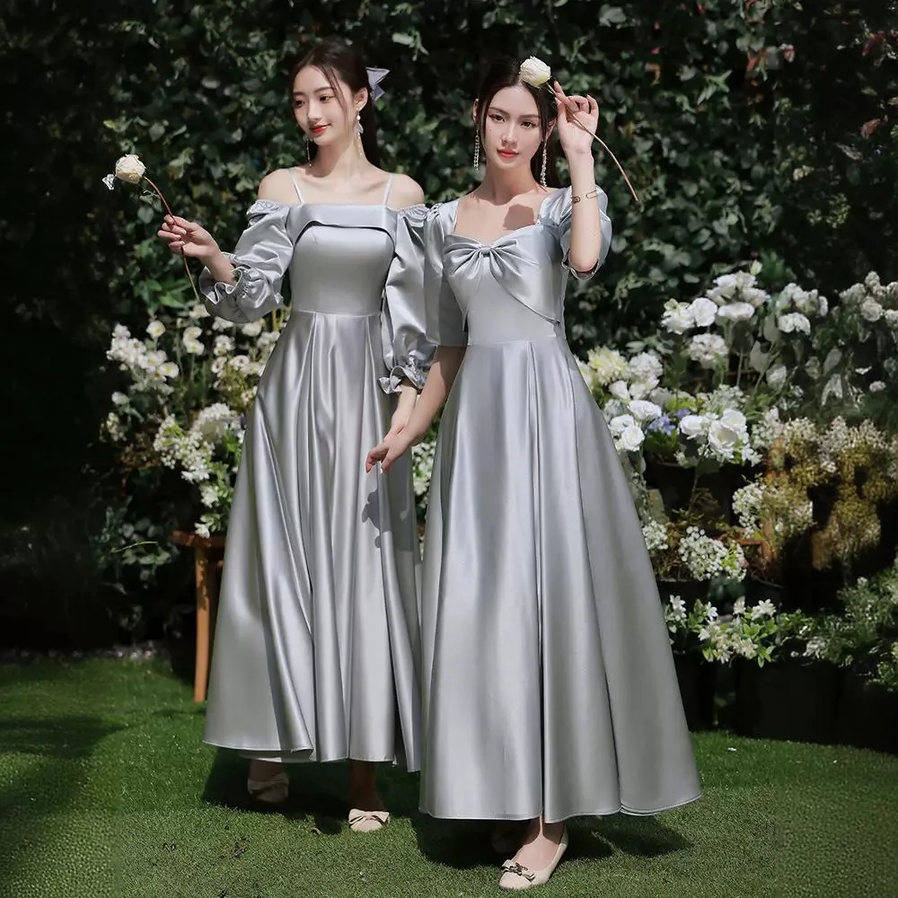 Elegant Satin Maids Dress Winter New Arrival High Waist Long Skirt Gray Color plus Size Women's Fashion Wedding Party Costume
Elegant Satin Maids Dress Winter New Arrival High Waist Long Skirt Gray Color plus Size Women's Fashion Wedding Party Costume