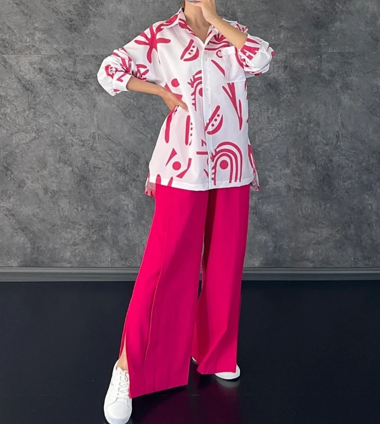 Vivid Girl Casual Long Sleeved Printed Shirt and High Waisted Split Wide Leg Pants Set for Quick Hair
Vivid Girl Casual Long Sleeved Printed Shirt and High Waisted Split Wide Leg Pants Set for Quick Hair
